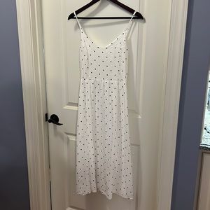 White midi dress with black polka dots